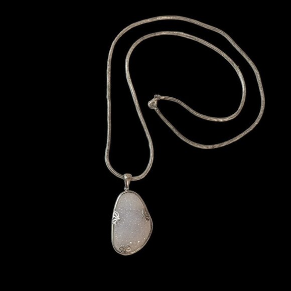 Druzy Gemstone Quartz Pendant Sterling Silver Necklace With Chain - Picture 2 of 9